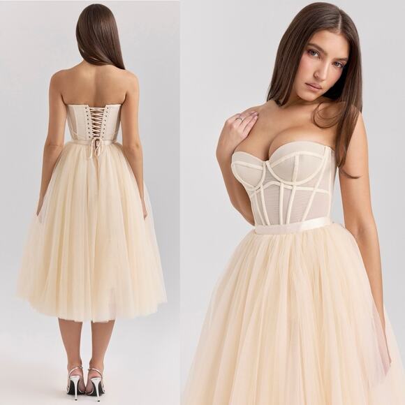 House of CB Darling Vintage Cream Tulle Midi Dress S - Picture 9 of 14